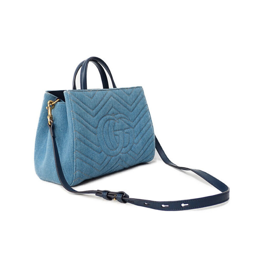 Gucci Bag Handle Top Marmont GG Quilted Denim